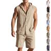 Mens Summer 2 Piece Outfit Shorts Set with Sleeveless Hooded Shirt Top Cotton Beach Casual Loose Fit Comfortable Athletic