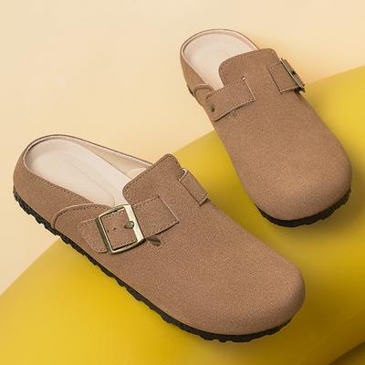 Замшевые женские домашние тапочки с супинатором, женские нескользящие сабо на платформе, мюли с регулируемой пряжкой, закрытые сандалии для дома и улицы