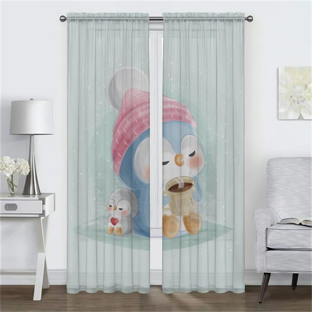 Cute Animals Home Interior Curtains 2 Pieces Window Curtain for Room 2 Panel Tulle for Bedroom Shades Partition Living Kitchen