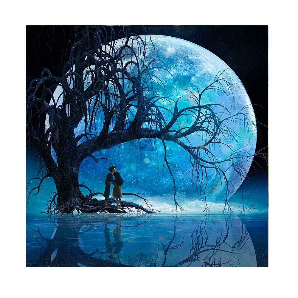 5D Diy круглая алмазная живопись пейзаж луна дерево вышивка крестиком украшение дома украшение стены подарок на праздник