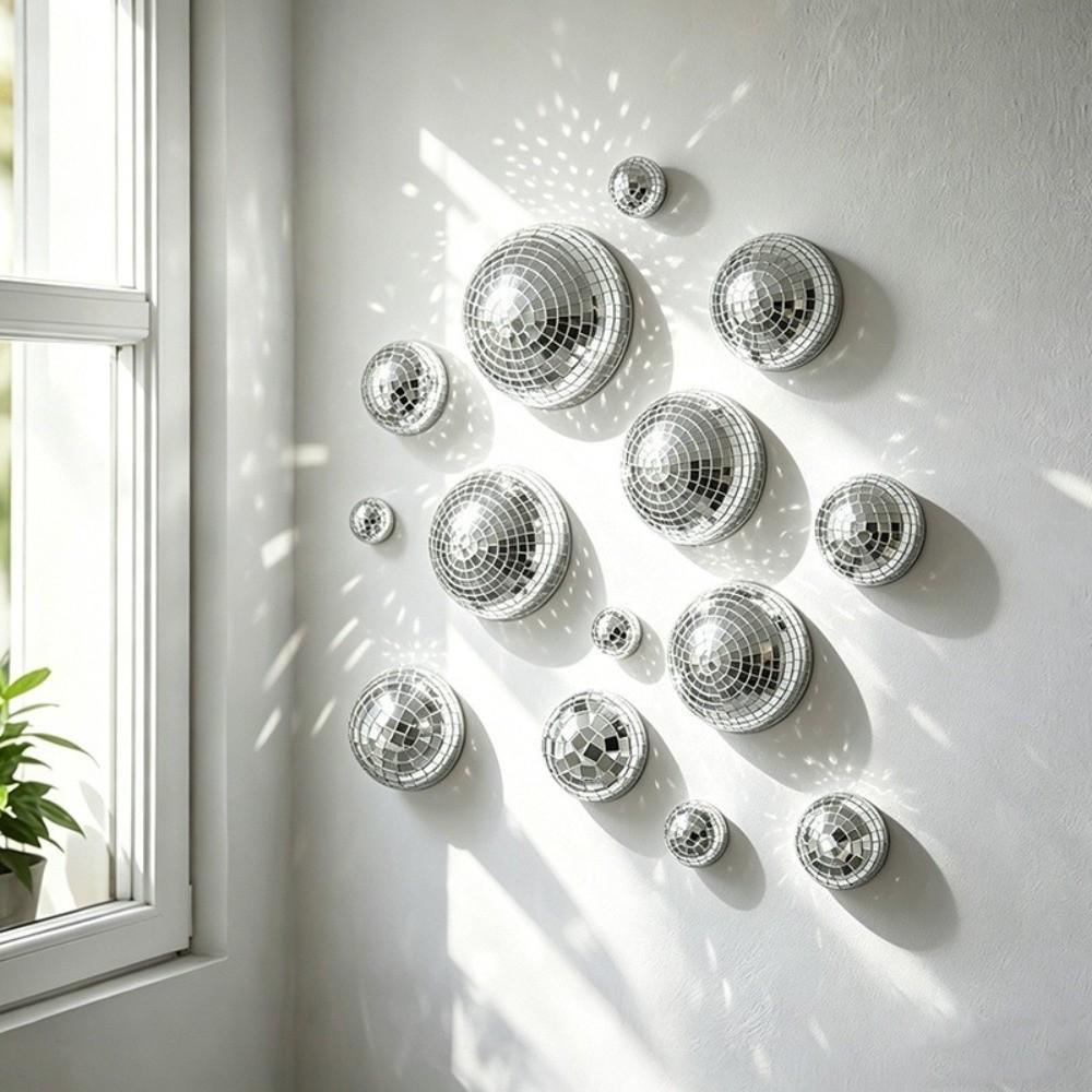 5Pcs Semicircle Mirror Disco Ball Wall Art Metallic Reflective Ball Ornament Party Background Decor