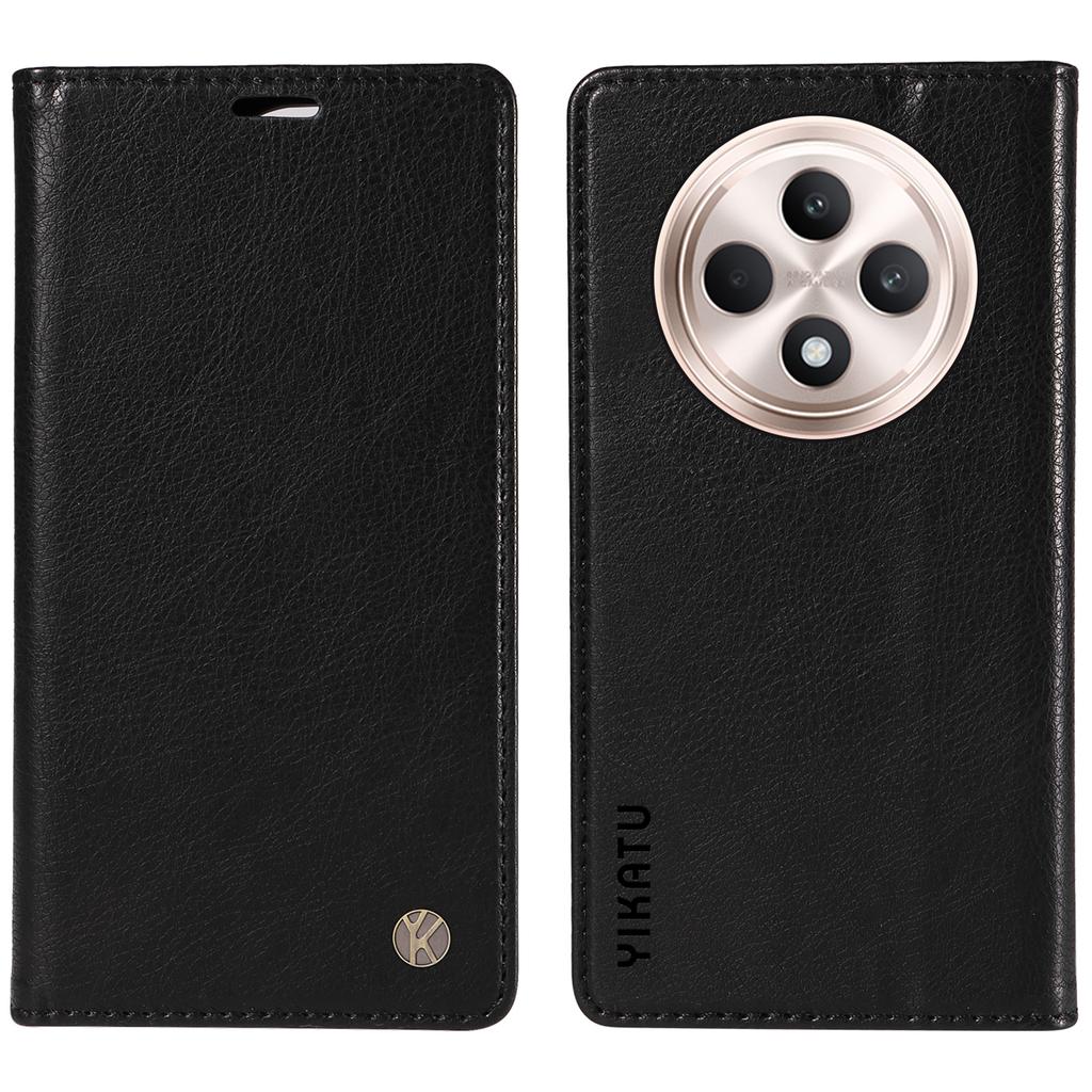 For Oppo Reno12 F 4G Case Wallet Litchi Grain Leather Phone Cover Magnetic Auto-Absorbed