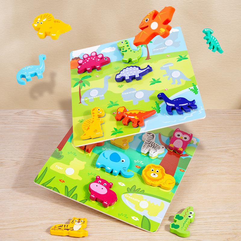 Wooden Montessori Toys Animal Transportation Sea Animal Fruits Early Education Fun 3D Paste Puzzle Toys for Children's Kids Gift