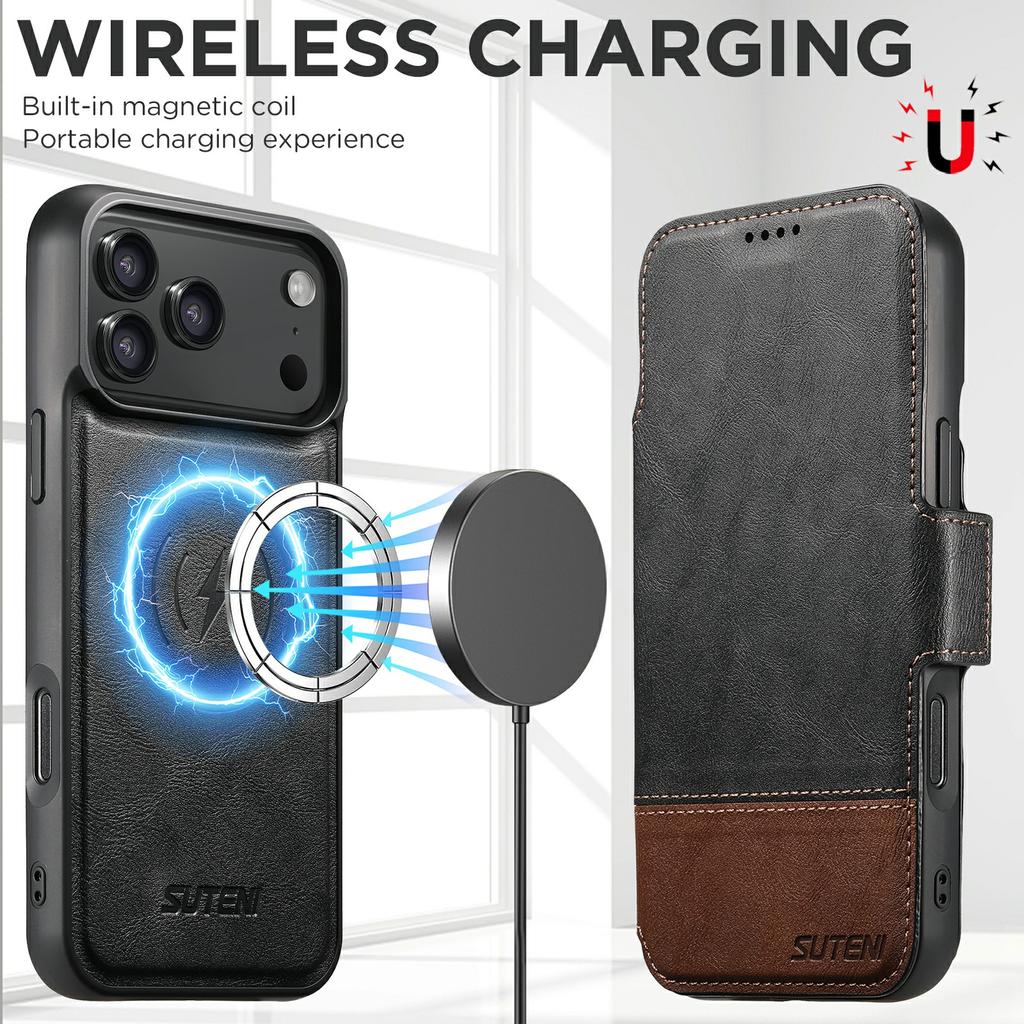 SUTENI Q-06 For iPhone 17 Pro Max Case Color Splicing Magnetic Detachable Leather Phone Cover