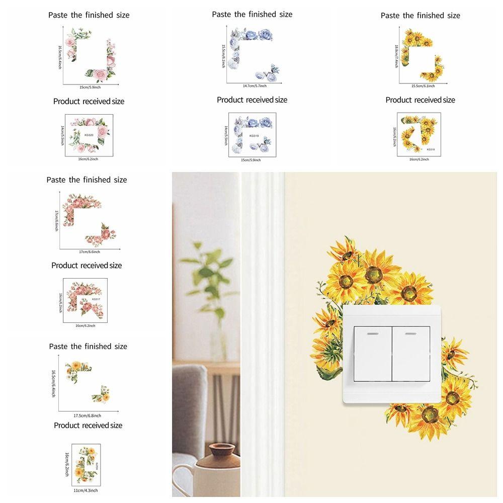 Elegant Plant Flower Switch Sticker Flower Long Lasting Green Leaves Plants Sticker Wall Art Not Fade Room