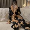 Lapel Robe Printing Nightgown Sleep Dress Long Sleeves Home Clothing Coral Flannel Bathrobe Morning Gown Cardigan Kimono