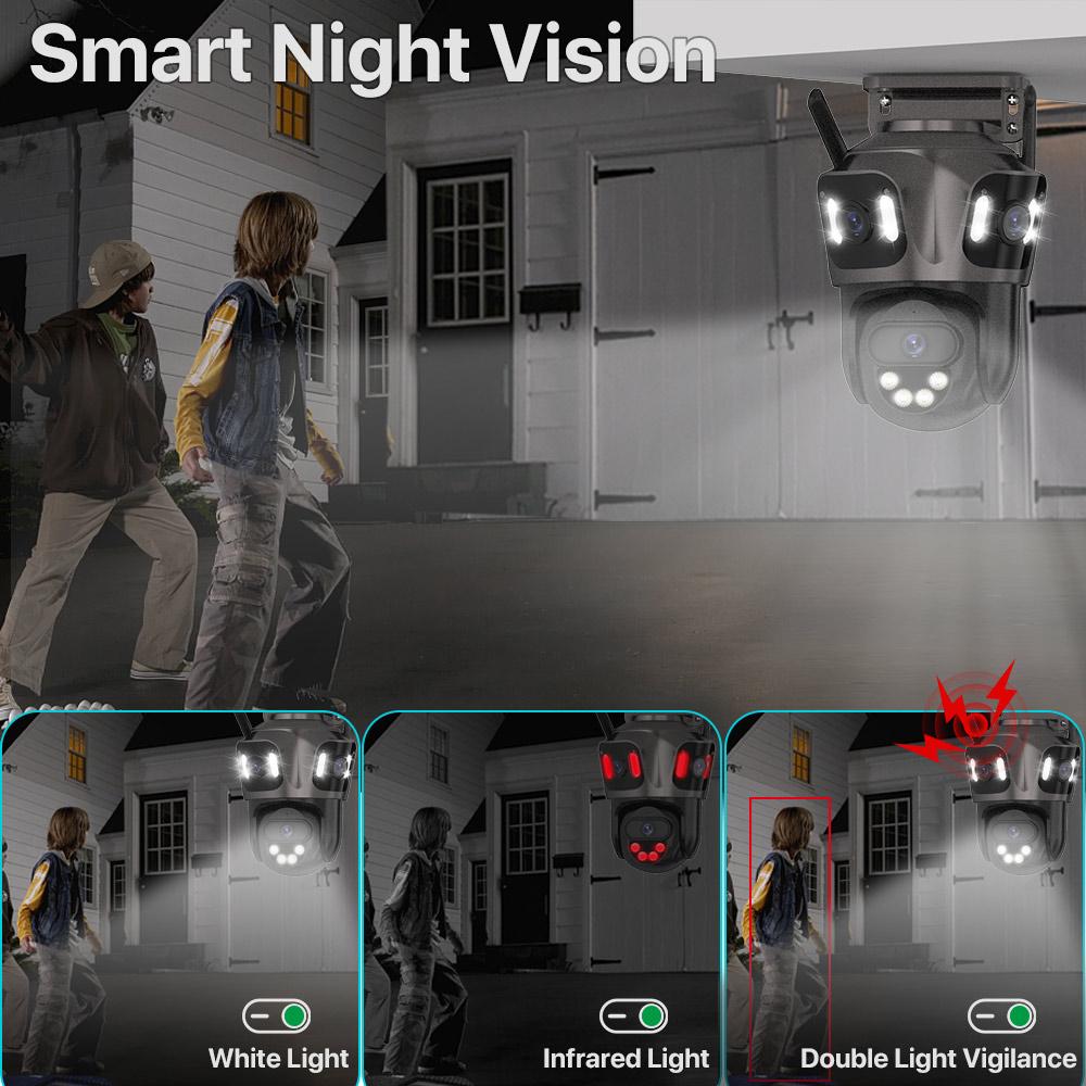 6K HD Three Screen WiFi Security Camera 4K 8MP Outdoor Wirelss PTZ IP Camera Ai Human Detect Video Surveillance iCSee APP