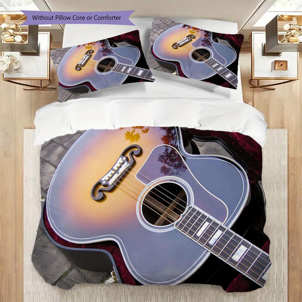 1PC Music, guitar Theme Bedding Quilt Set Quilt Cover Pillowcase Home Decoration Birthday Gift (1 * duvet cover + 8 * pillowcase, without core)