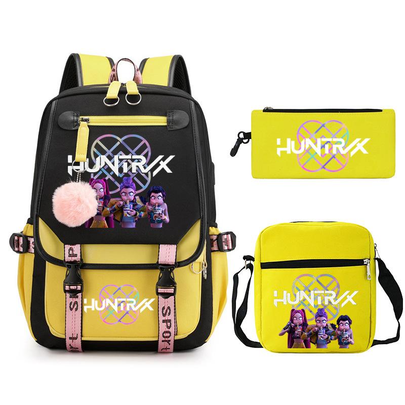 Kpop Trend Backpack Large Capacity Student School Bag Three-Piece Pencil Case Casual Shoulder Bag