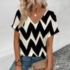Винтажная полосатая футболка с 3D-принтом для женщин, летняя мода, футболка с V-образным вырезом и короткими рукавами, повседневные топы, одежда для женщин