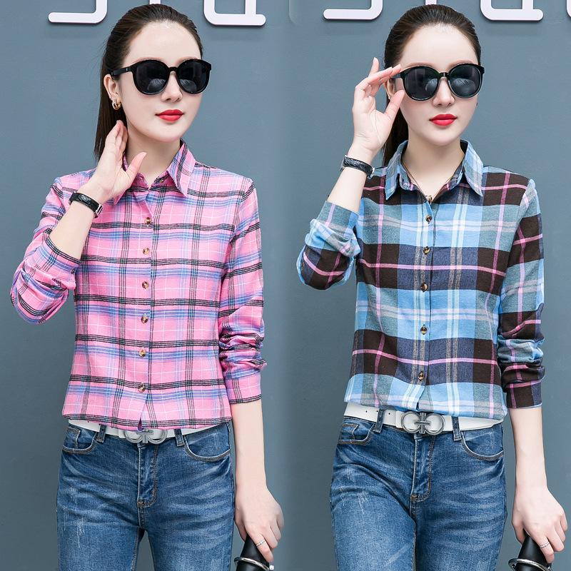 Клетчатая рубашка для женщин, сто женщин, топы, свободная ретро рубашка с длинным рукавом с гонконгским вкусом