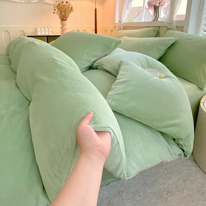 Новый однотонный высокограммовый плотный молочный бархат, одинарный пододеяльник, утолщенный теплый флис, большой размер, двуспальное постельное белье