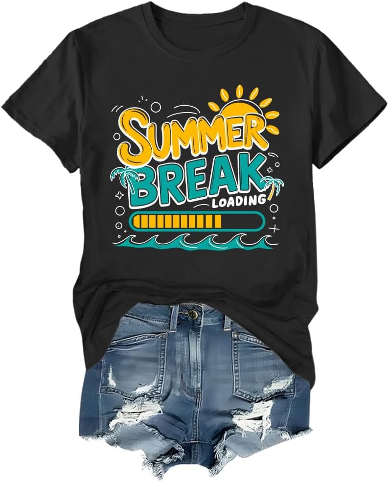Summer Break Loading Shirt Teacher Student Vacation T-Shirt Funny Graphic Tee