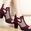 Mesh High Heels Sandals Women Summer Shoes Decoration Square Heel Sandals Shoes