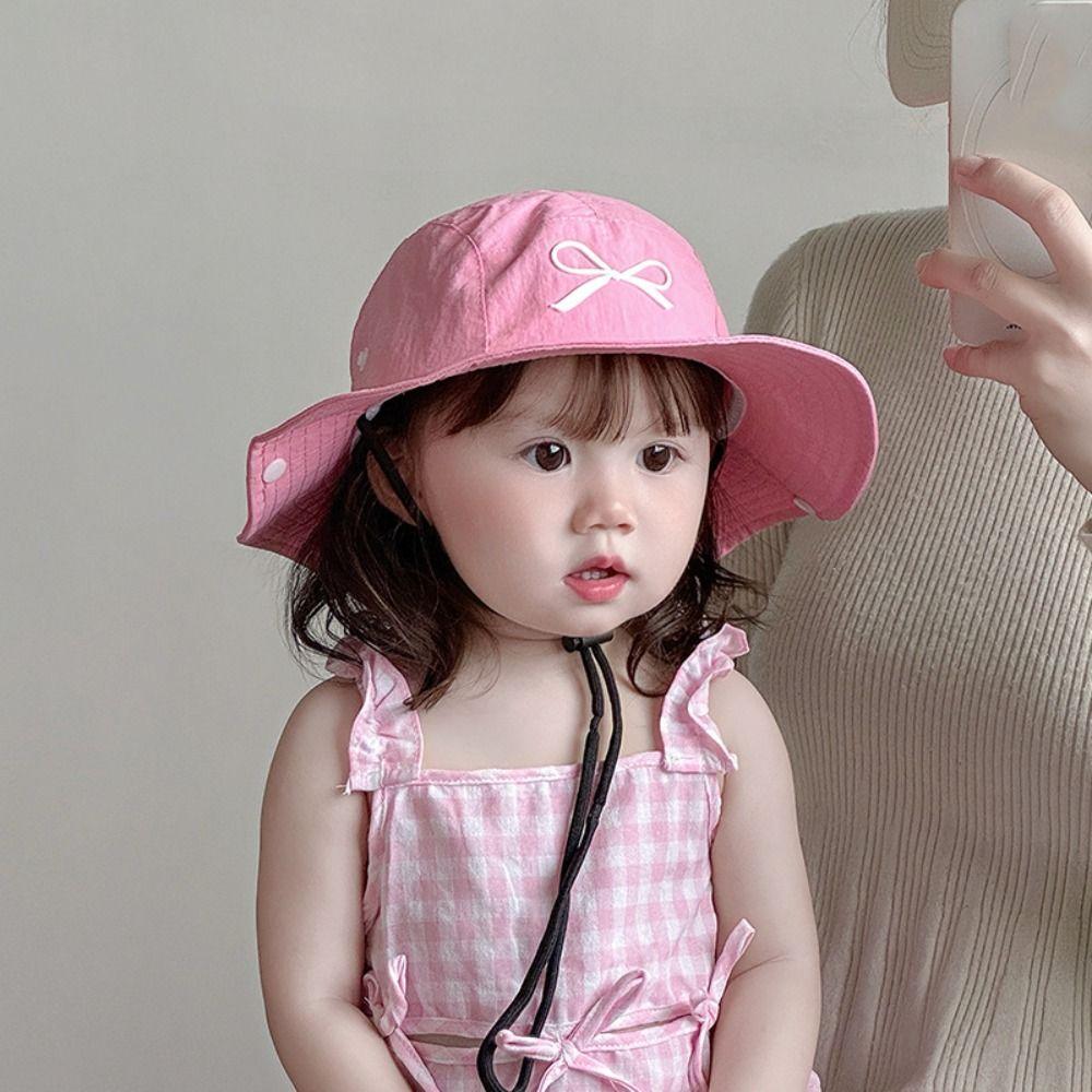 Bow Embroidery Summer Kid Sunhat Quick-dry Children's Fisherman Hat Candy Color Bucket Hat  Baby