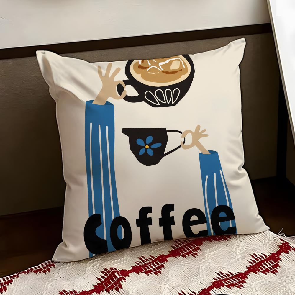 Creative Coffee Illustration Cushion Cover Reversible Soft Durable Pillow Cover Home Car MultiScene Use for Daily Comfort