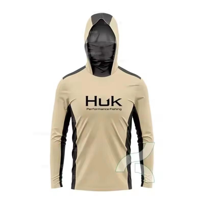 HUK Fishing Shirts Long Sleeve Hooded Face Cover Jersey Lightweight Sun Protection Anglers