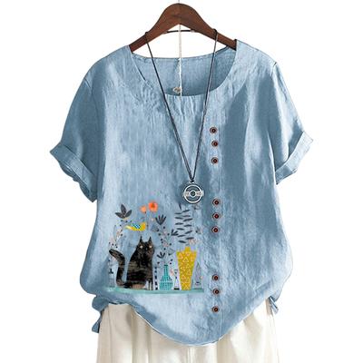 Универсальная женская хлопковая футболка с уникальным принтом и пуговицами