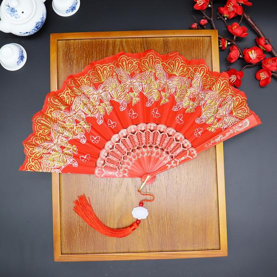 Складной веер с бронзовыми бабочками и элегантной кисточкой, полые ребра, подиумы, танцевальное представление, фотореквизит, портативный летний ручной веер, вечеринка