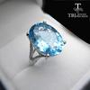 Big Gemstone Ring,Oval Cut 13*18mm 15ct Blue Topaz Silver Gemstone Ring for Pary,eye's Catching Design