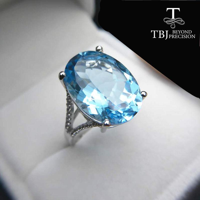 Big Gemstone Ring,Oval Cut 13*18mm 15ct Blue Topaz Silver Gemstone Ring for Pary,eye's Catching Design