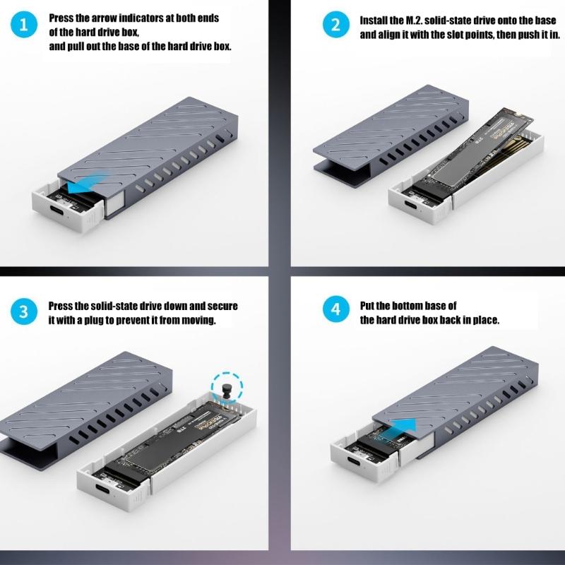 Корпус для жесткого диска M.2 NVME 10 Гбит/с Корпус для жесткого диска со светодиодной подсветкой Простая установка для ПК 2230 2242 2260 2280