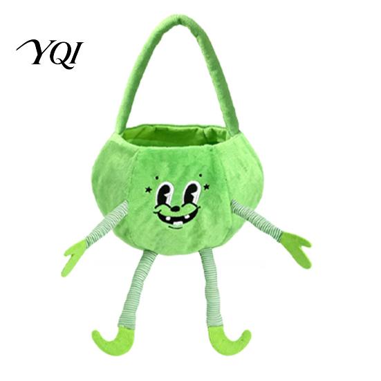 Skin Friendly Holiday Baskets Halloween Pumpkin Candy Basket with Handle, Soft Plush Trick or Treat Bag for Kids, Cute Goodie Bags Portable
