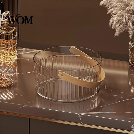 Multi-purpose Storage Basket Ice Bucket with Faux Leather Handle, Thickened Plastic Beer Wine Cooler Handle for Party, Clear Beverage Container