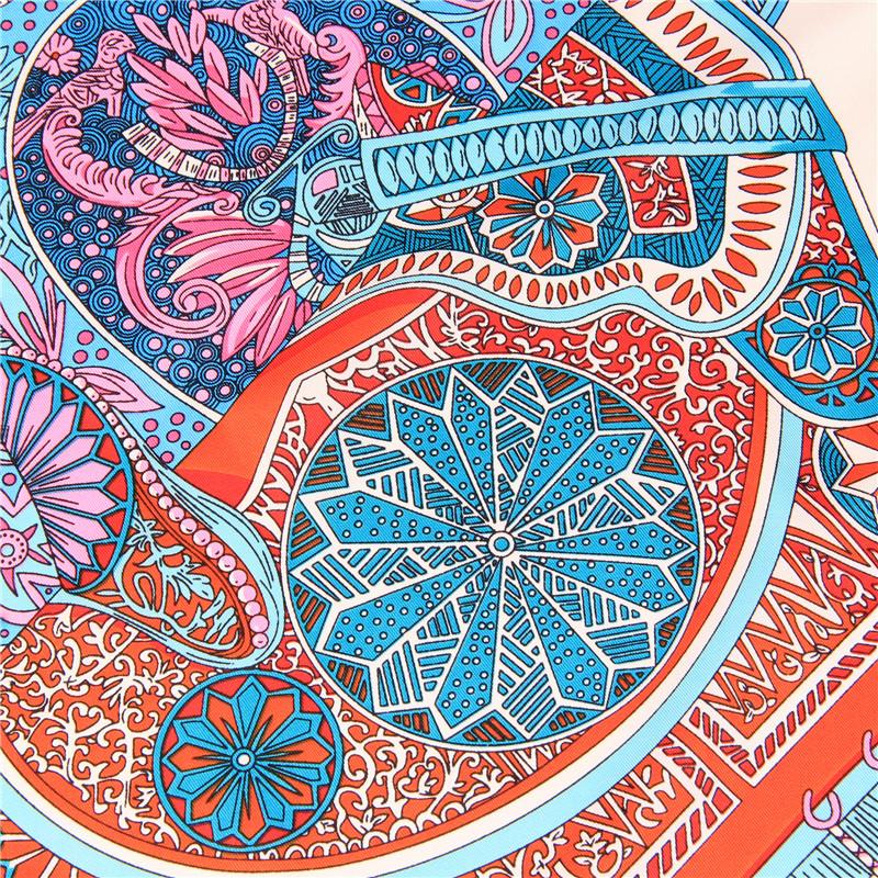 Manual Hand Rolled Twill Silk Scarf Women Floral Bag Print Square Scarves Wraps Echarpe Curled Foulards Femme Bandana Hijabs