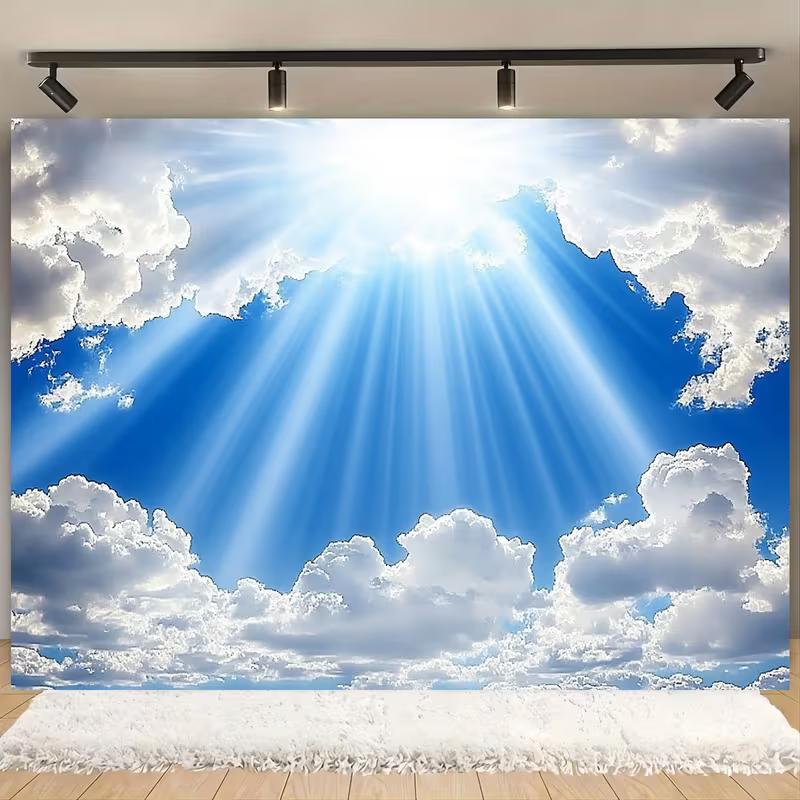 2D Sunbeam Heaven Backdrop, 2D Bright Sky and Clouds Decor