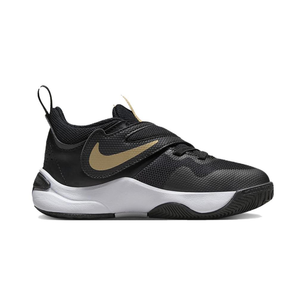 Nike Team Hustle D11 PS Black Metallic Gold Kids Sneakers White DV8994-004