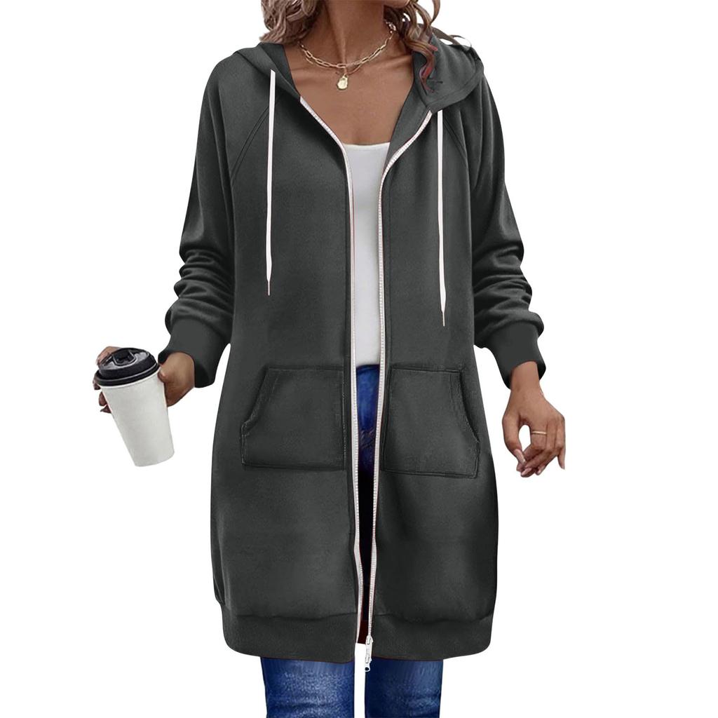 Женская модная повседневная куртка свободного кроя с длинными рукавами и капюшоном на молнии