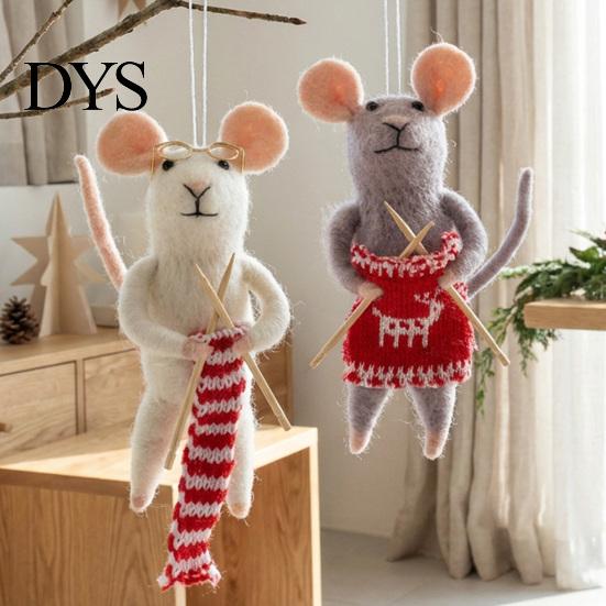 Soft Wool Felt Animal Figurines Christmas Mouse Ornament, Handmade Felted Hanging Decoration, Charming Window Displays Cute Knitting Doll for
