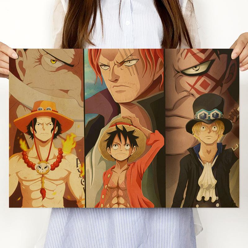 One Piece Retro Kraft Paper Anime Poster - Dorm Wall Decor