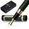 Wordsworth Black Primoli Fountain Pen Set with Medium Gift 24 Ink Refill and Perfect for and Smooth Suitable for and & [Green Gold] Nib, Case,