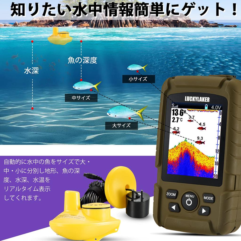 LUCKYLAKER Sea Portable Boat Fish Detector Embankment Водонепроницаемый беспроводной эхолот для рыбалки на окуня и корюшку, лодка-каяк 2 в 1