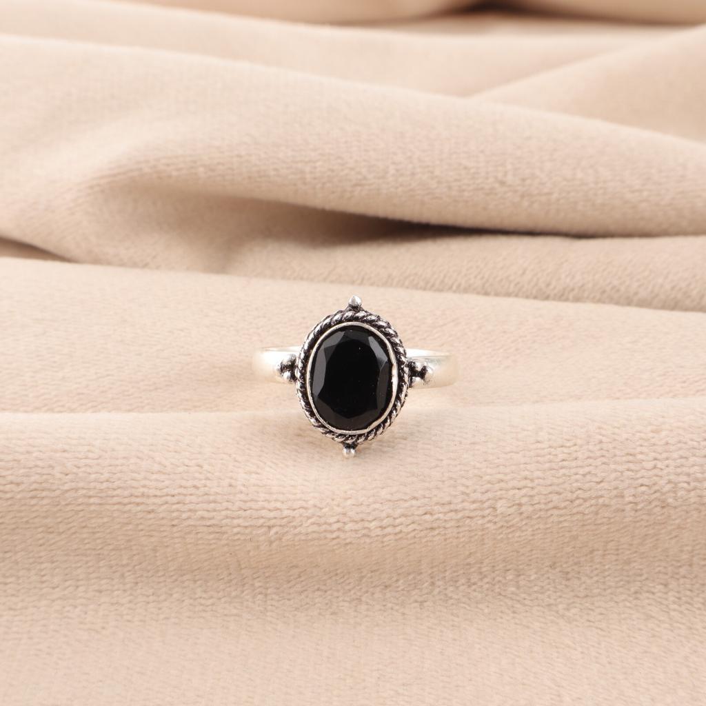 Драгоценный камень Черный Оникс Ювелирные изделия из серебра 925 пробы Ручной работы Кольцо с камнем июля RR-9-14