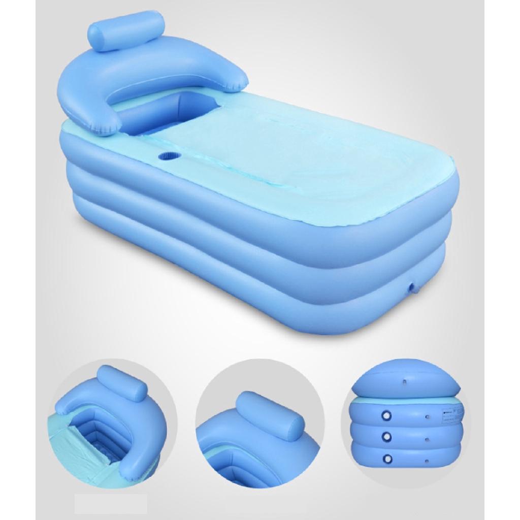 Синяя большая складная портативная надувная ванна из ПВХ для взрослых с ножным насосом, бытовая надувная ванна для спа, размер