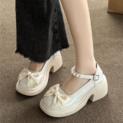 Модные туфли в стиле «лолита» с круглым носком, женские, повседневные, элегантные, однотонные, с бантом, нескользящие, в корейском стиле, на среднем каблуке, шикарное лето 2024 г.