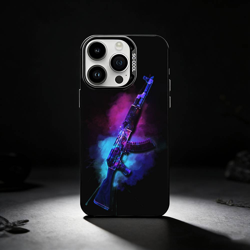Чехол для телефона AK47 Пистолет Пули Для iPhone 17,16,15,14,13,12,11 Plus,Pro Max,XS,Цветной серебристый чехол