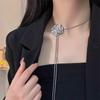 High-End Rose Flower Titanium Steel Necklace - Long Sweater Chain for Spring and Autumn