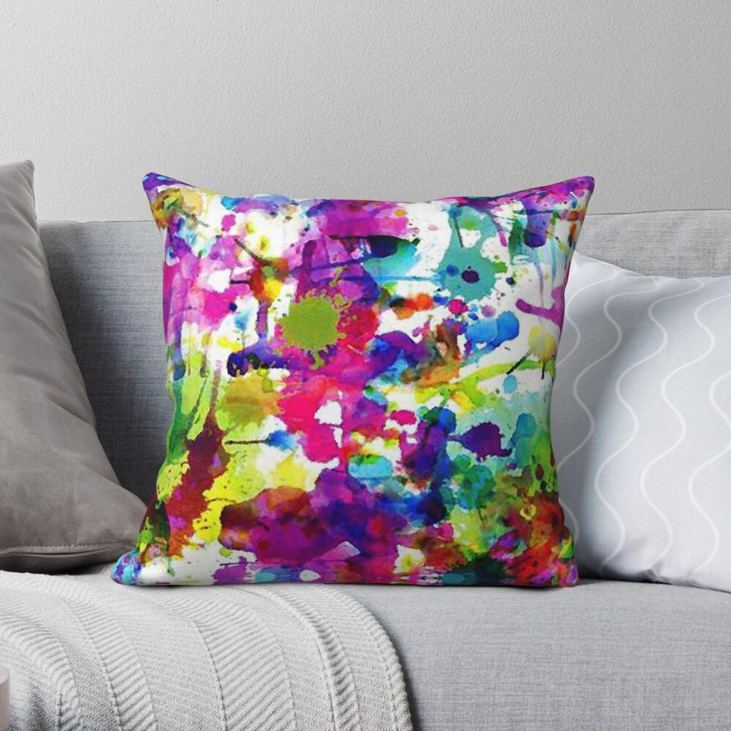 Bright Paint Splatter Pillowcase Polyester Linen Velvet Creative Zip Decorative Sofa Seater Cushion Cover