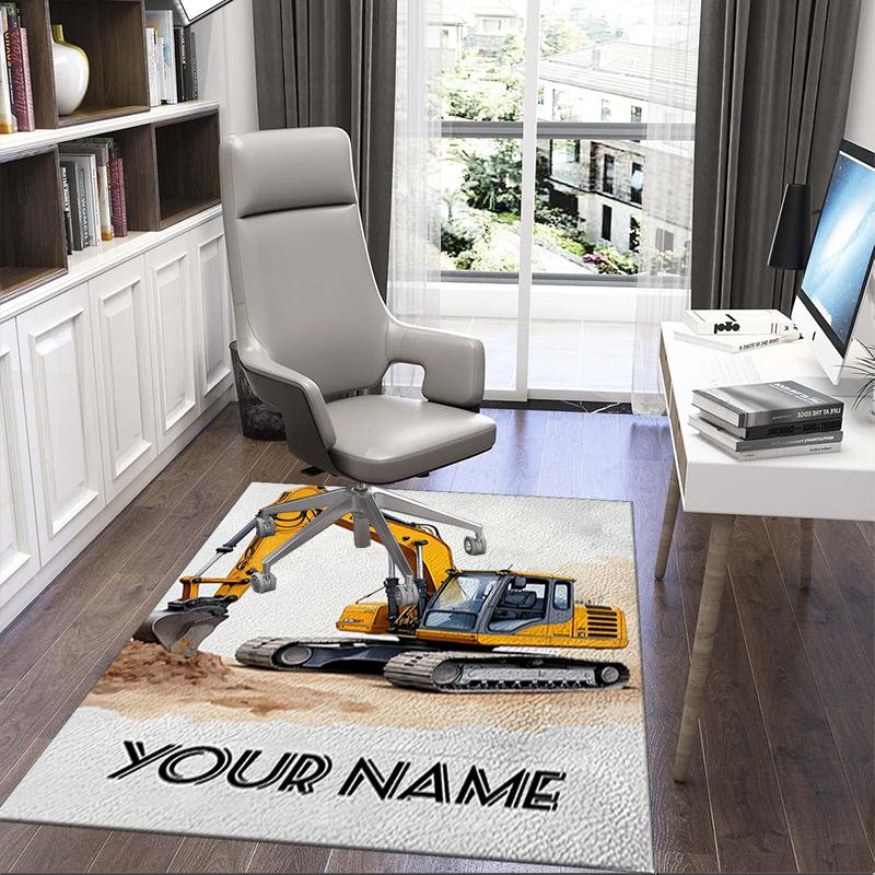 1PC Custom Name Excavator Art Theme Floor Mat Ideal for Living Room, Game Rooms, Office, Bedroom, Office Floor Mat , Floor Mats for Home
