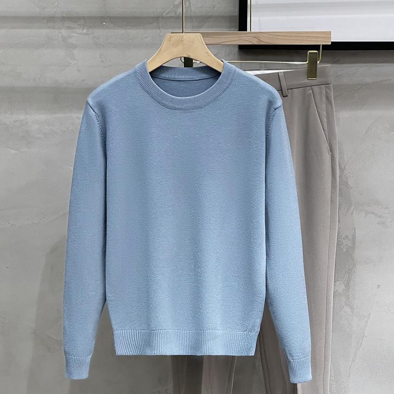 Однотонная рубашка с низом, повседневный свитер, вязаный свитер с длинным рукавом, мужской свитер с круглым вырезом, осенне-зимний большой размер, свободный, сохраняющий тепло топ