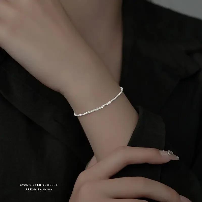 1pc Authentic S925 Silver Necklace 2mm Sparkling Collarbone, Sweater Chain, High Charm Jewelry Gift Women
