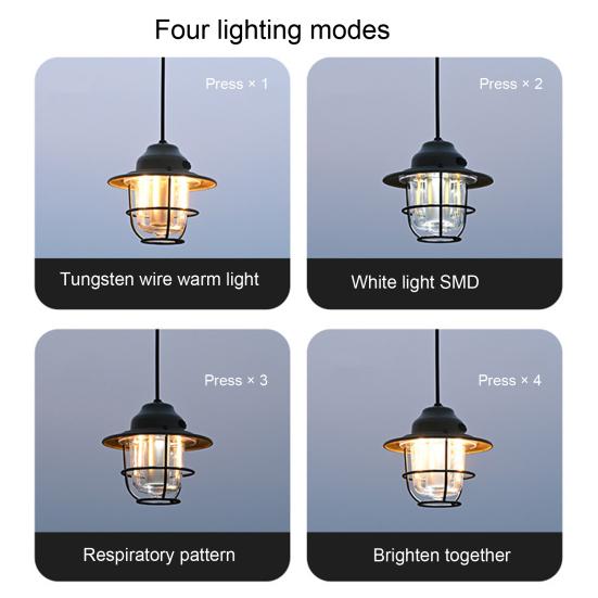 LED Camping Lantern Rechargeable Ultra-Bright Camping Light Waterproof Dimmable Hanging Retro Electric Lamp