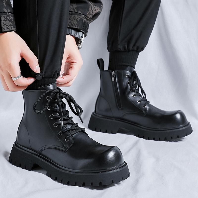 Новые осенние и зимние мужские ботинки Модный минималистичный британский стиль Уличный мотоцикл Повседневный офис Теплая обувь для молодежи