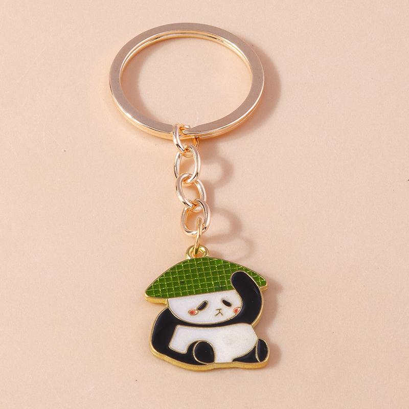 Lovely Enamel Panda Keychain Bamboo Keyring for Men Women Car Key Holder Handbag Pendant DIY Handmade Jewelry Gift