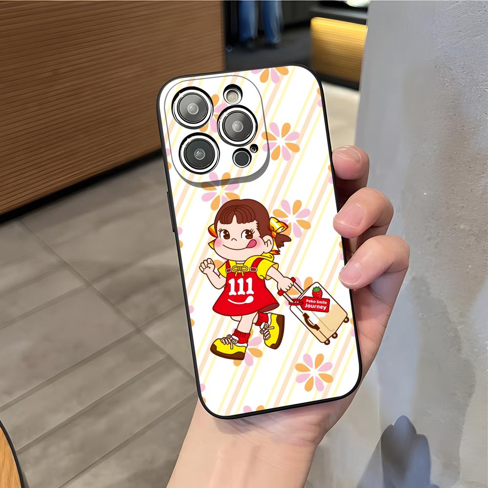 Чехол для телефона Fujiya Milky Peko-Chan для iPhone 16 Pro Max 15 14 13 Mini 12 Pro 11 XS Max 7 8 Plus Черный Мягкий