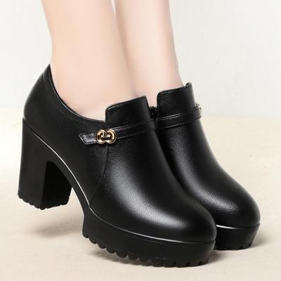Модные туфли-лодочки на толстом каблуке и платформе, размер 35-41, весна-осень 2024 г., туфли на высоком каблуке с острым носком, черные, для офиса, модель для мамы, элегантные